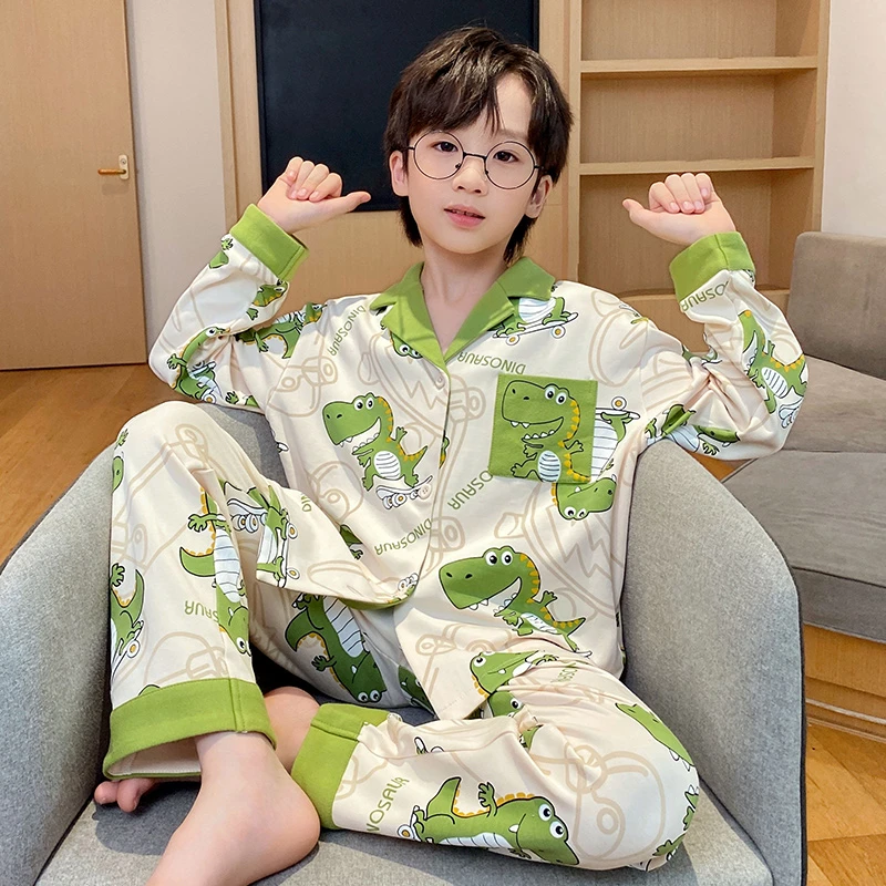 男童睡衣春秋季2024新款纯棉长袖儿童帅气中大童青少年家居服套装