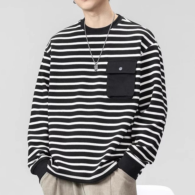 胖子加大码百搭长袖t恤男宽松体恤男卫衣秋季复古内搭情侣上衣