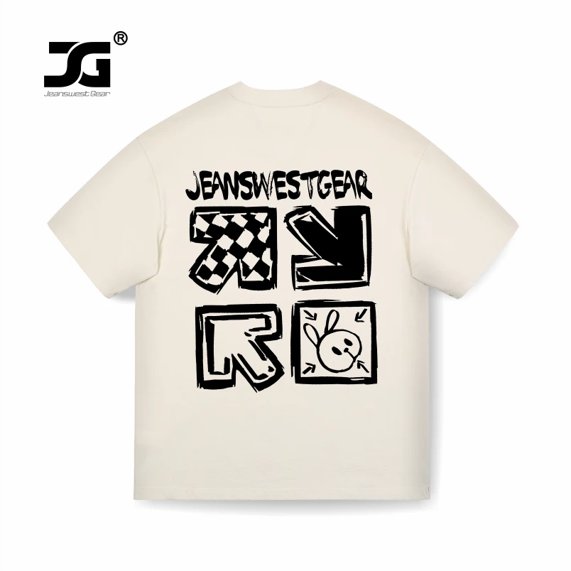 真维斯盖尔大码品潮牌纯棉印花t恤夏装情侣装卡其宽松圆领短袖