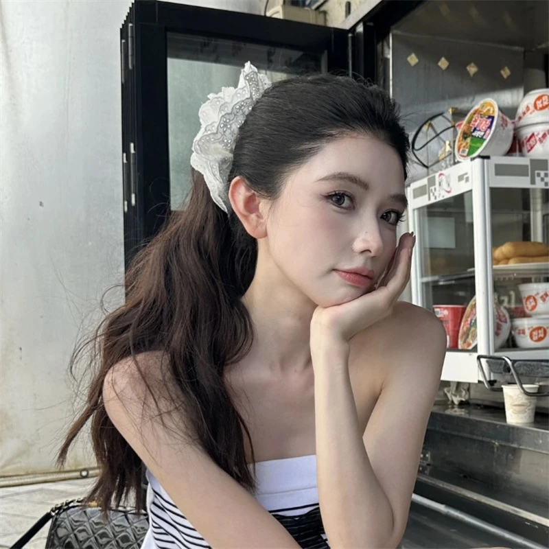 韩系甜美四层蕾丝花边发圈法式浪漫镂空大肠圈发饰扎发超大发绳女