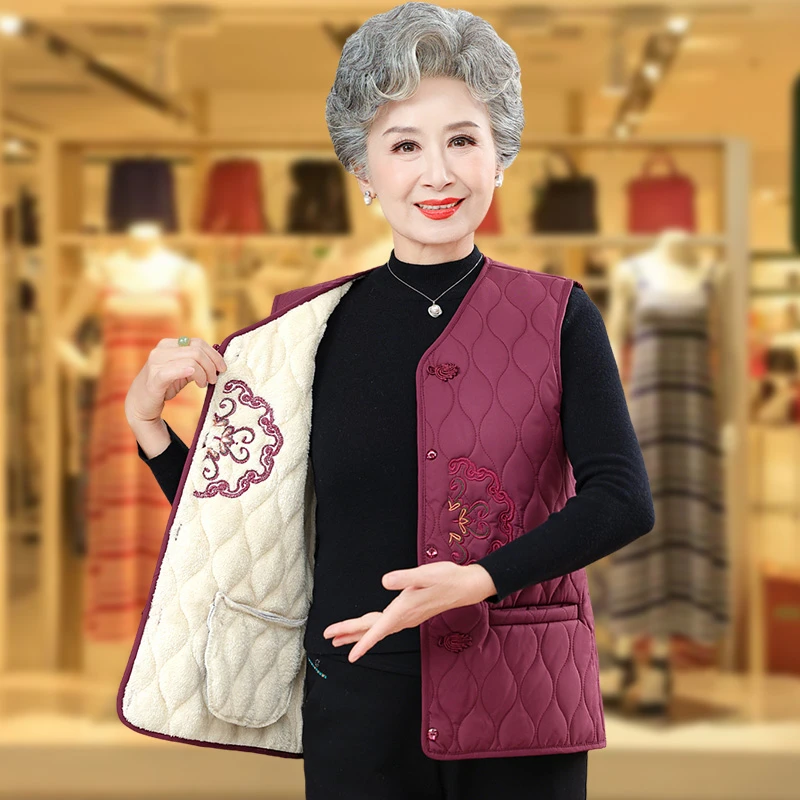 中老年人女装妈妈秋冬装马甲加厚奶奶背心外穿坎肩60岁70老人马夹