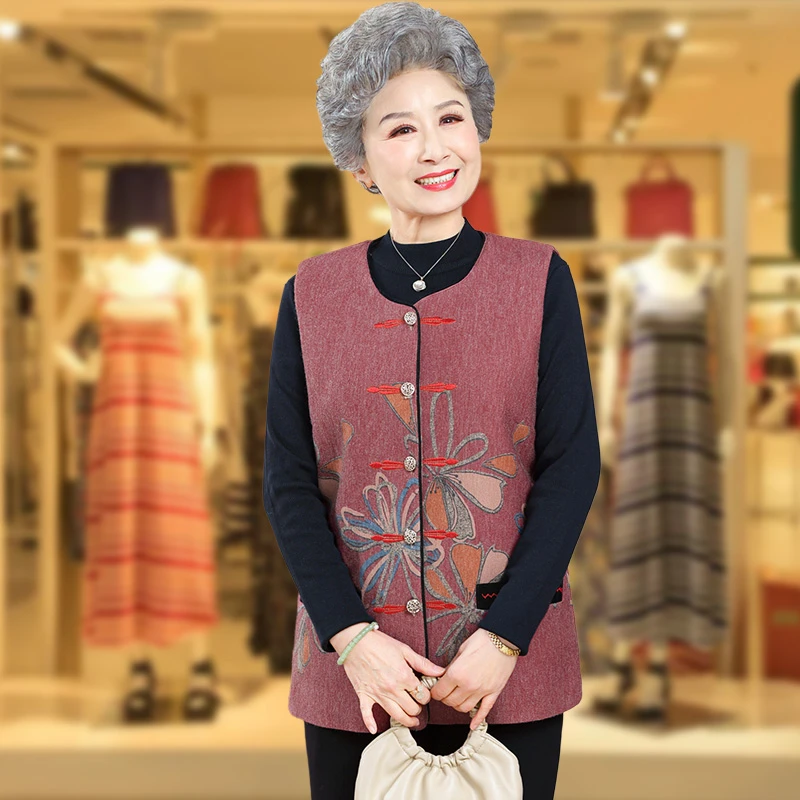 老年人马甲女奶奶春装背心外套大码妈妈坎肩老人衣服春季太太外穿