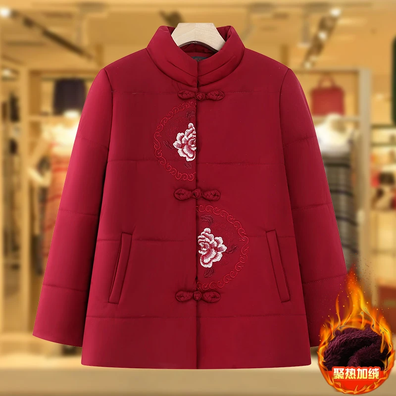 老年人棉衣女奶奶冬装加绒棉袄70岁80绣花外套保暖老人老太太衣服