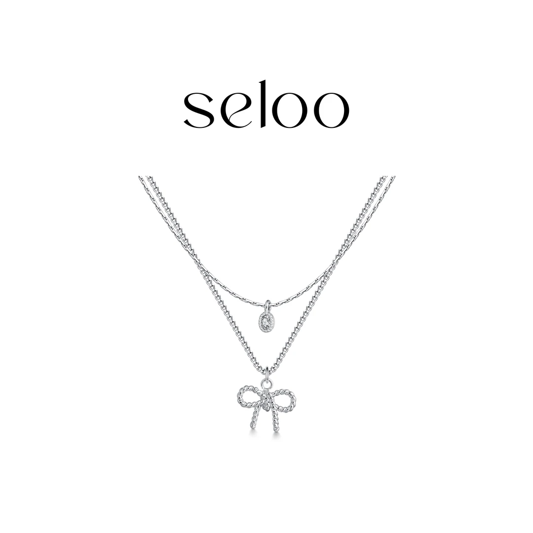 铜吊坠  【甜甜】Seloo【蝴蝶结吊坠双层链】韩国小众饰品SE404X607