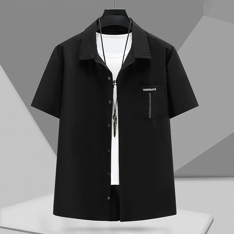夏季加肥加大码衬衫男短袖休闲宽松半袖衬衣胖子高级感套装300斤
