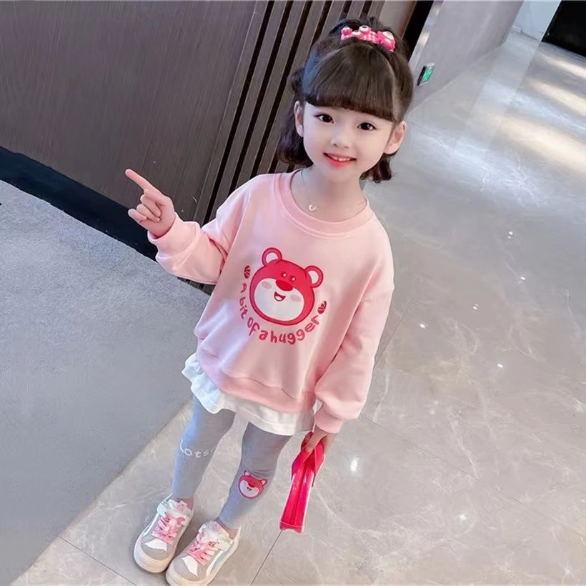 38042卡通春秋女童宝宝宽松卫衣韩版套装长袖洋气印花圆领春季