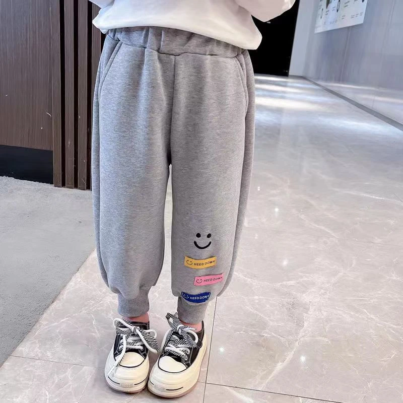 39013女童裤子春秋2024新款洋气笑脸女宝宝秋款外穿儿童运动卫裤