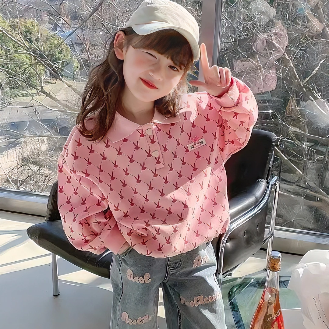 37092女童长袖T恤春秋装2024新款儿童韩版小女孩秋季polo衫上衣