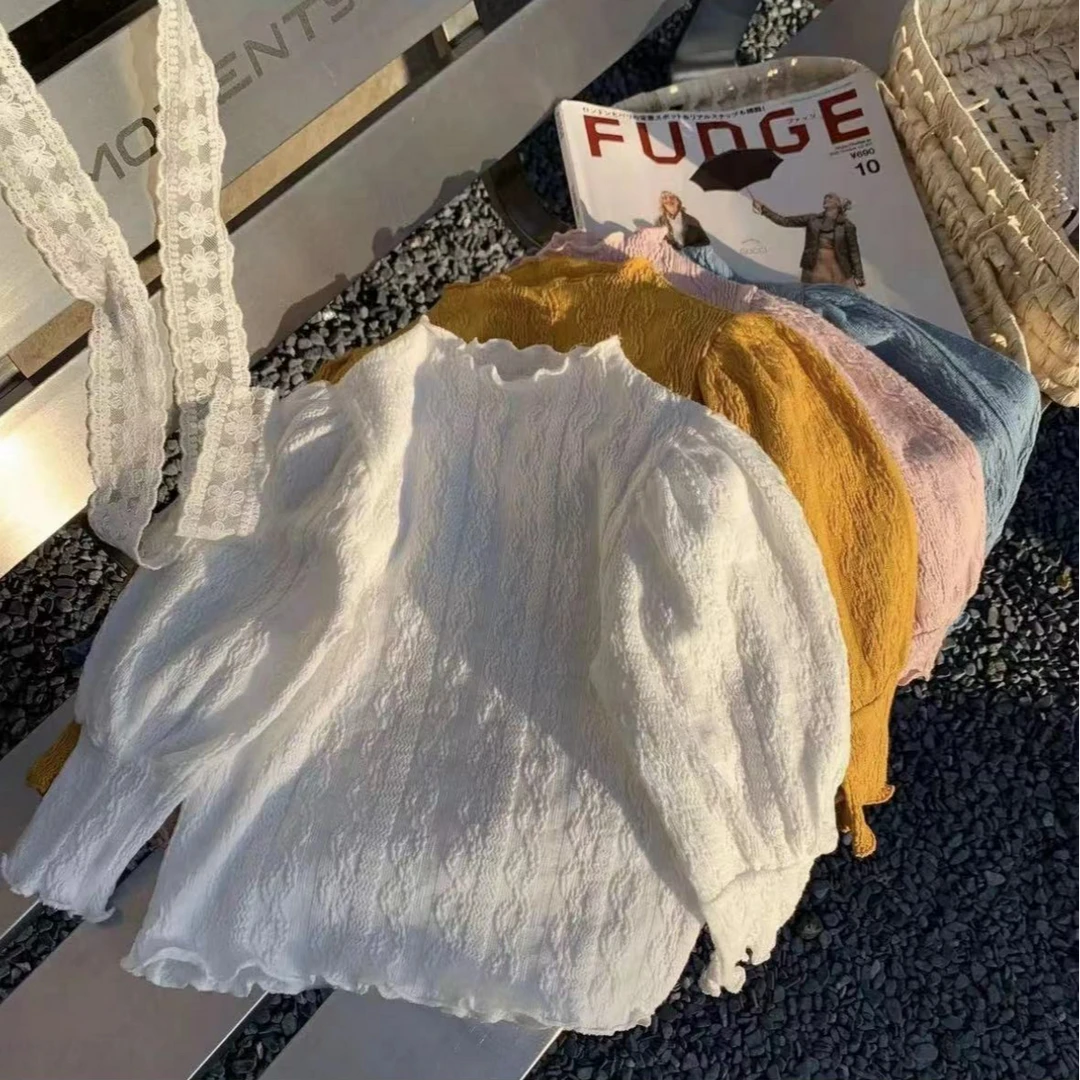 21185儿童新款打底衫内搭蕾丝泡泡袖小童单件百搭荷叶边长袖