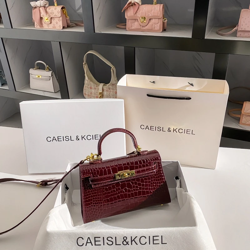 CAEISL&KCIEL质感鳄鱼纹斜挎包包女2024新款高级感手提单肩凯莉包