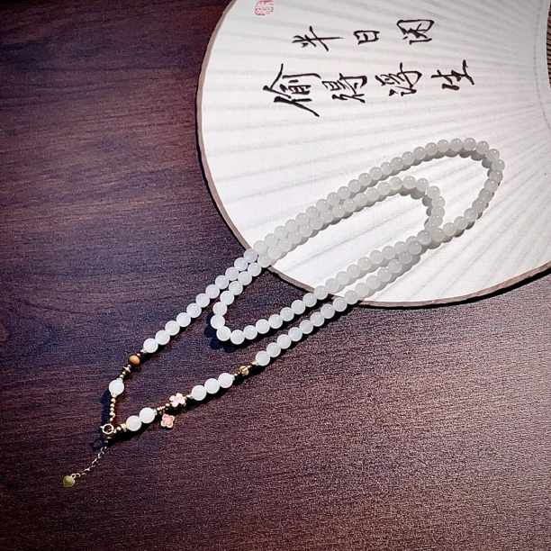 九溪『兰舟』和田玉白玉18k金项链/长链/万能链时尚气质经典百搭