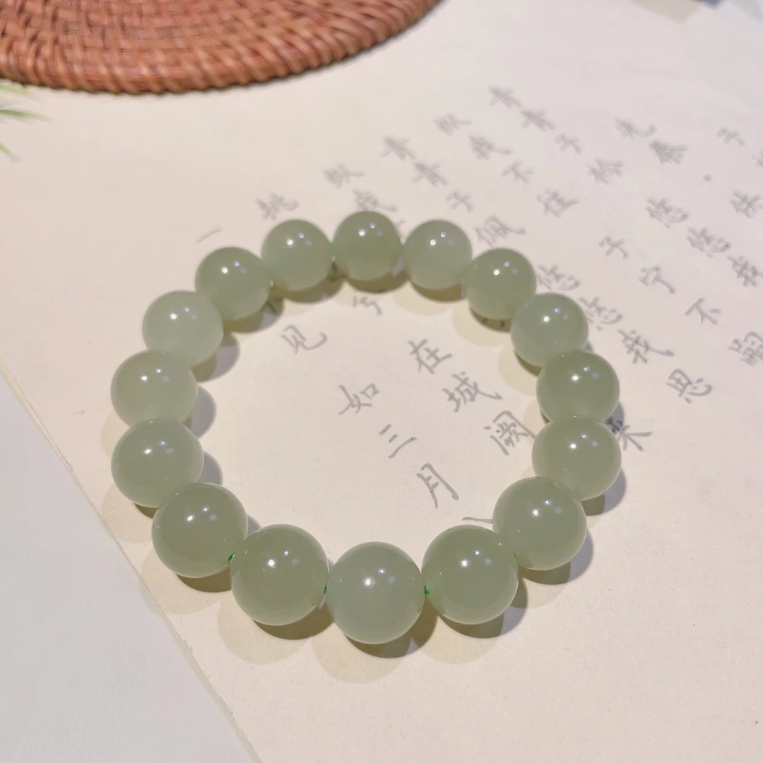 九溪『望君晴』和田玉冰透晴水素圈时尚百搭精美玉手串规格约：12mm