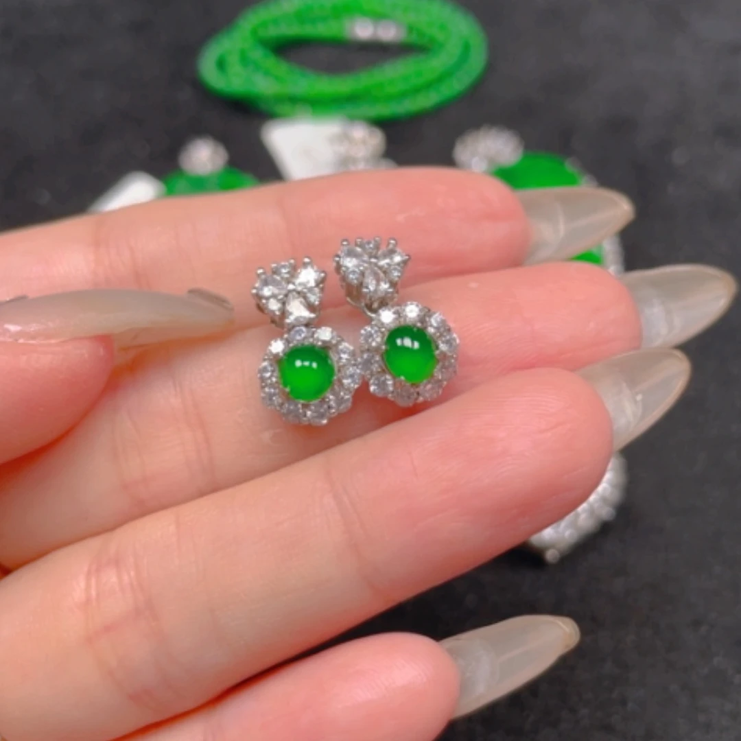 【闪购商品】翡翠耳饰银S925镶嵌耳坠