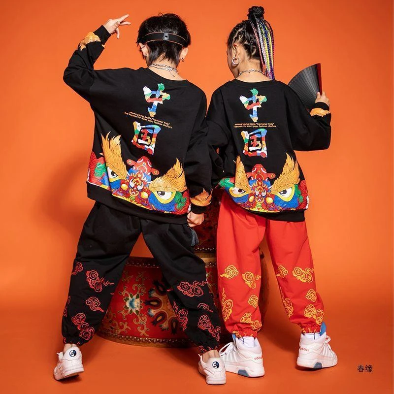 儿童啦啦队演出服中国风爵士舞街舞表演服秋季运动会开幕式班服装