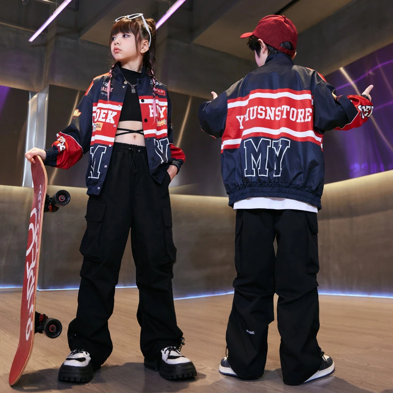 街舞儿童潮服机车夹克套装男童hiphop嘻哈演出服女童爵士舞炸街潮