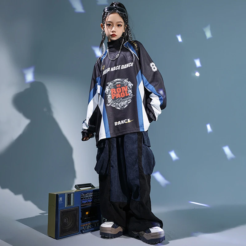 儿童街舞潮服男童宽松hiphop潮牌卫衣演出服女童嘻哈爵士舞服套装