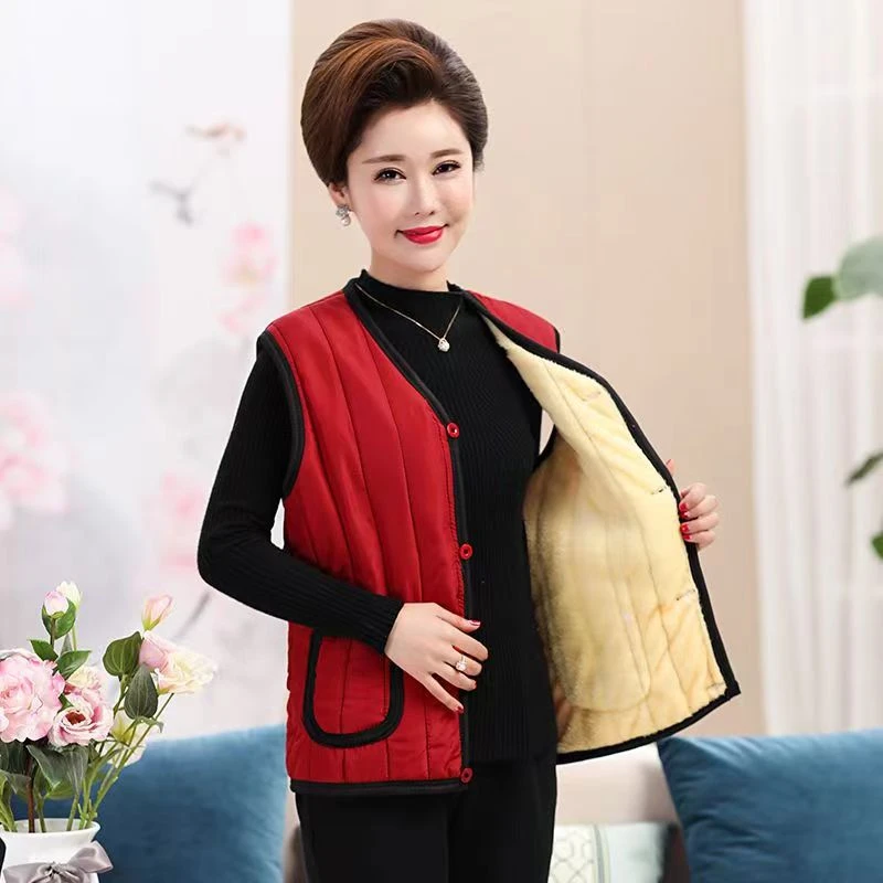 妈妈女棉马甲中老年人内穿加厚马夹保暖羊羔绒奶奶防寒背心马甲