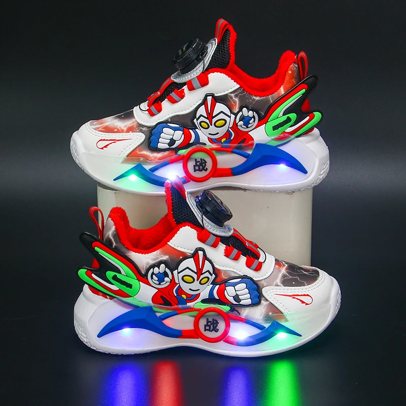 奥特曼男童运动鞋秋季发光小孩鞋防水软底带灯卡通儿童鞋男孩鞋子