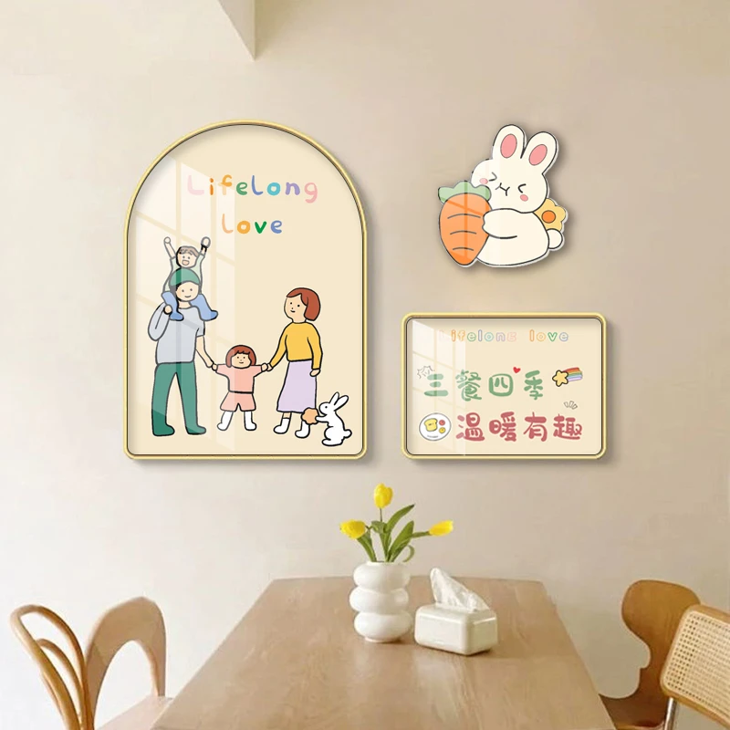 奶油风饭厅挂画一家三四口温馨组合装饰画创意客厅饭厅背景墙壁画