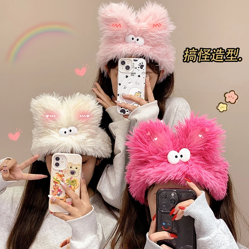 毛绒洗脸发带女2024新款毛毛束发带秋冬大眼睛可爱发箍包头巾头饰