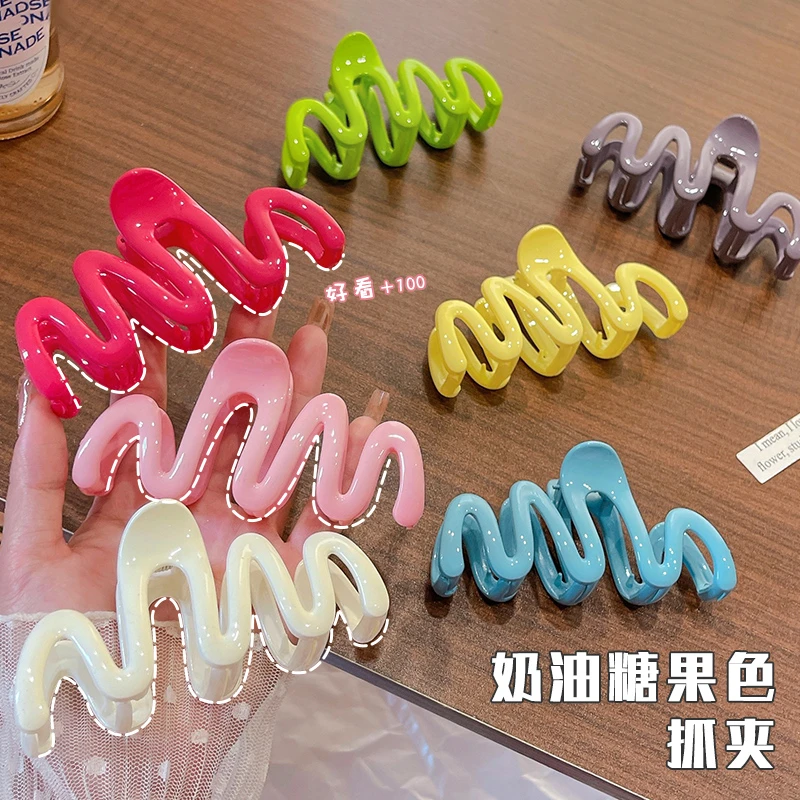 波浪抓夹奶油色不规则彩色发量多发夹糖果色网红百搭鲨鱼夹紫色