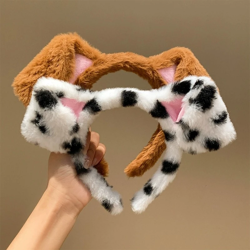可爱斑点狗耳朵毛绒发箍女2024新款秋冬洗脸专用发卡搞怪头箍发饰