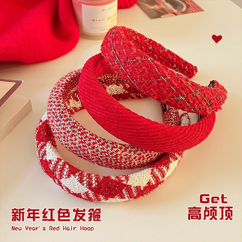 高级感新红色发箍结订婚女款压发防滑网红高颅顶复古发卡发捆头饰