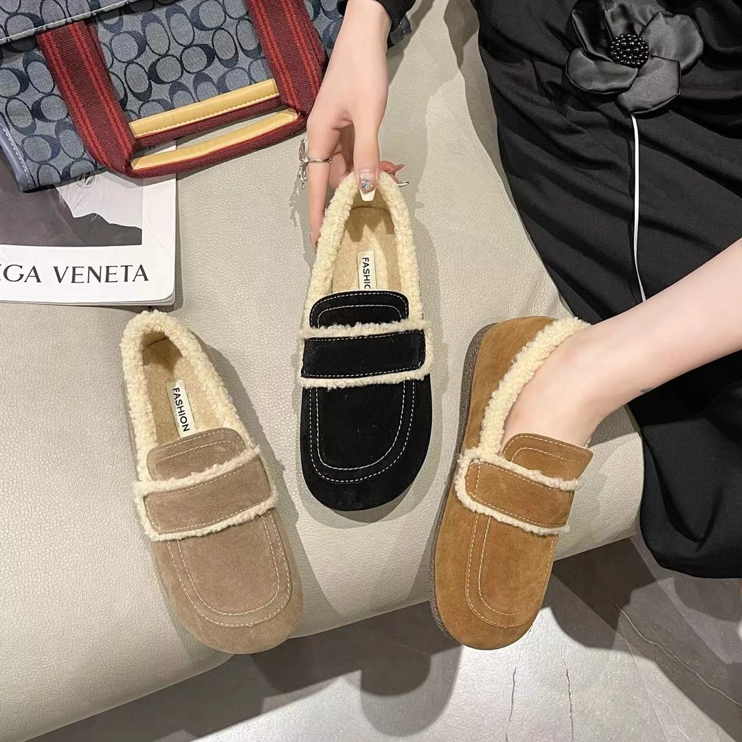 卜一卜新款时尚加绒毛毛勃肯鞋豆豆鞋D-32冬季