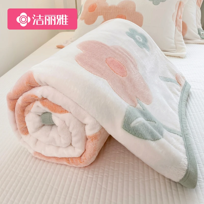 洁丽雅珊瑚绒毛毯被子午休盖毯冬季午睡沙发毯办公室法兰绒小毯子