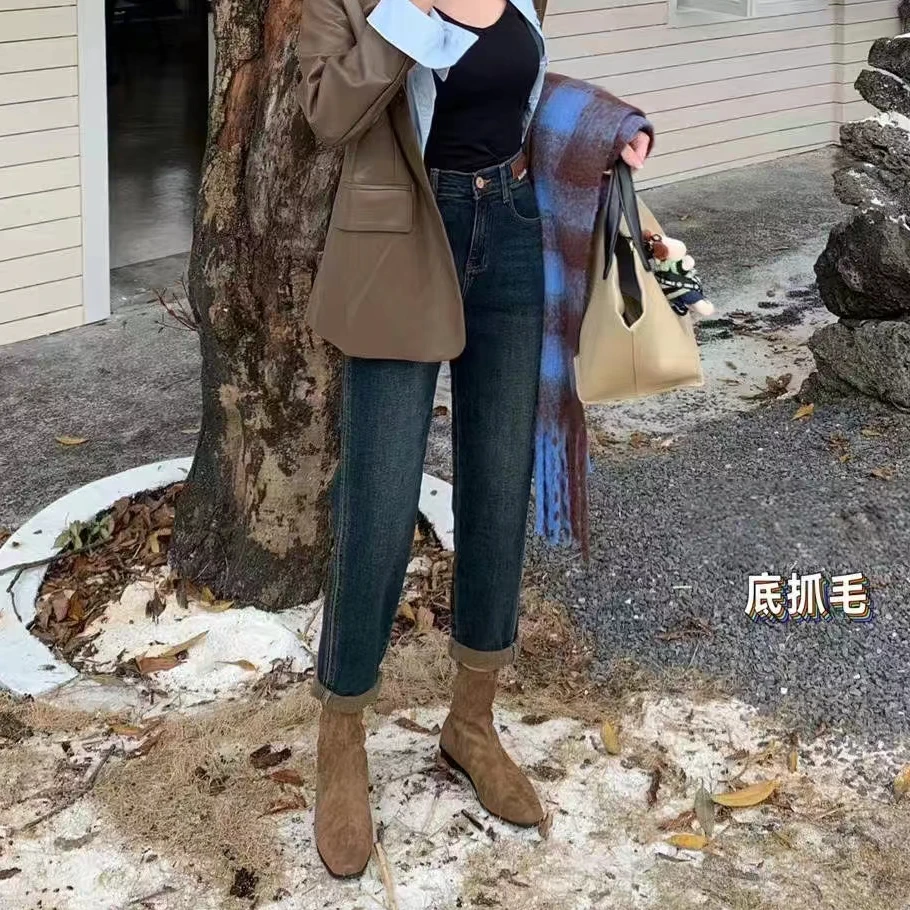 【苗姐衣橱】24秋冬超显瘦底抓毛牛仔老爹裤90873