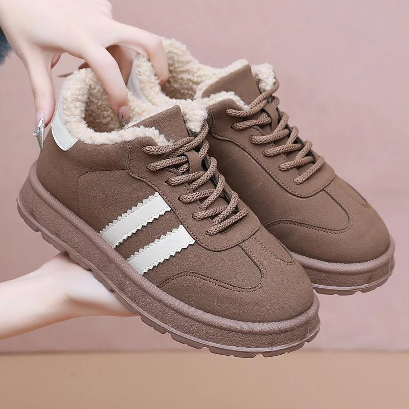 德训鞋女2024新款秋冬加绒保暖棉鞋系带厚底软底复古休闲运动板鞋