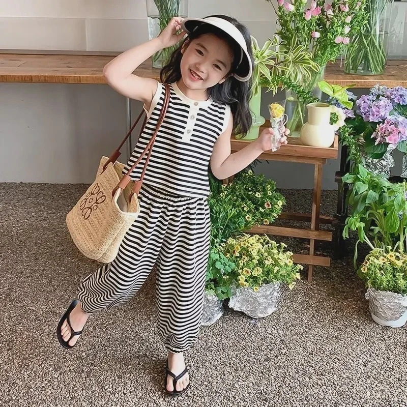 高能感夏季套装休闲短袖套装无袖休闲洋气韩版运动中大女孩时尚