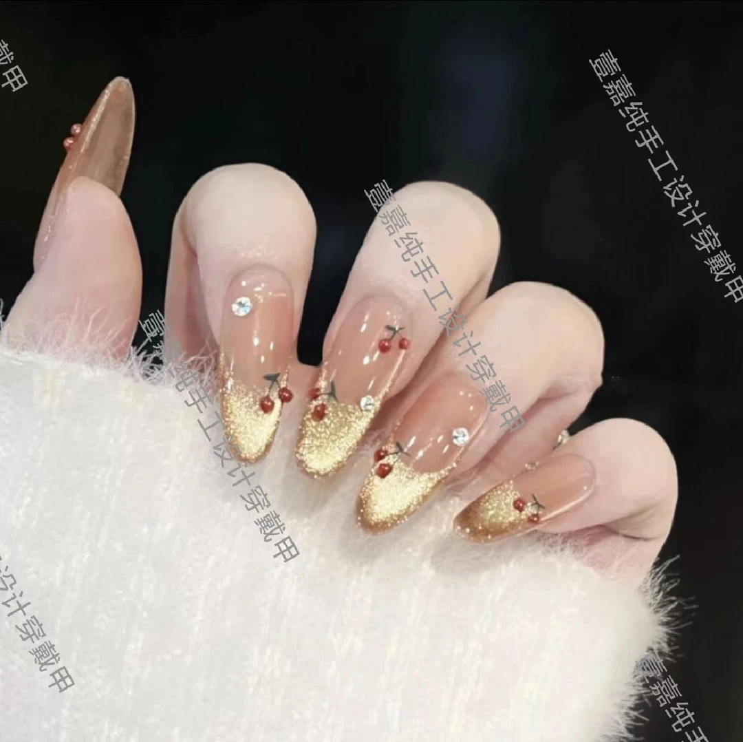 【千珏樱桃】纯手工定制重工猫眼显白穿戴美甲