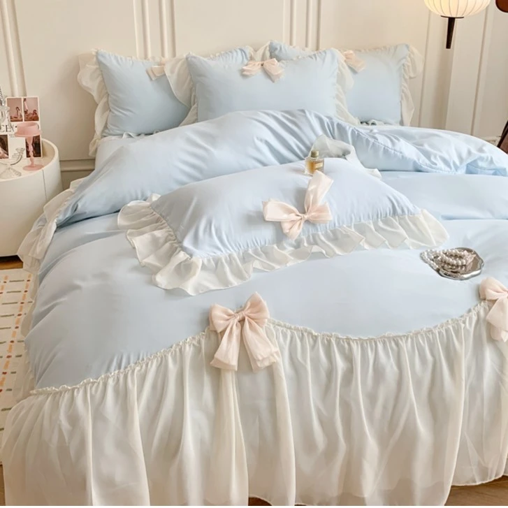 裸睡公主风四季通用四件套纯色少女心被套被罩宿舍三件套床上用品