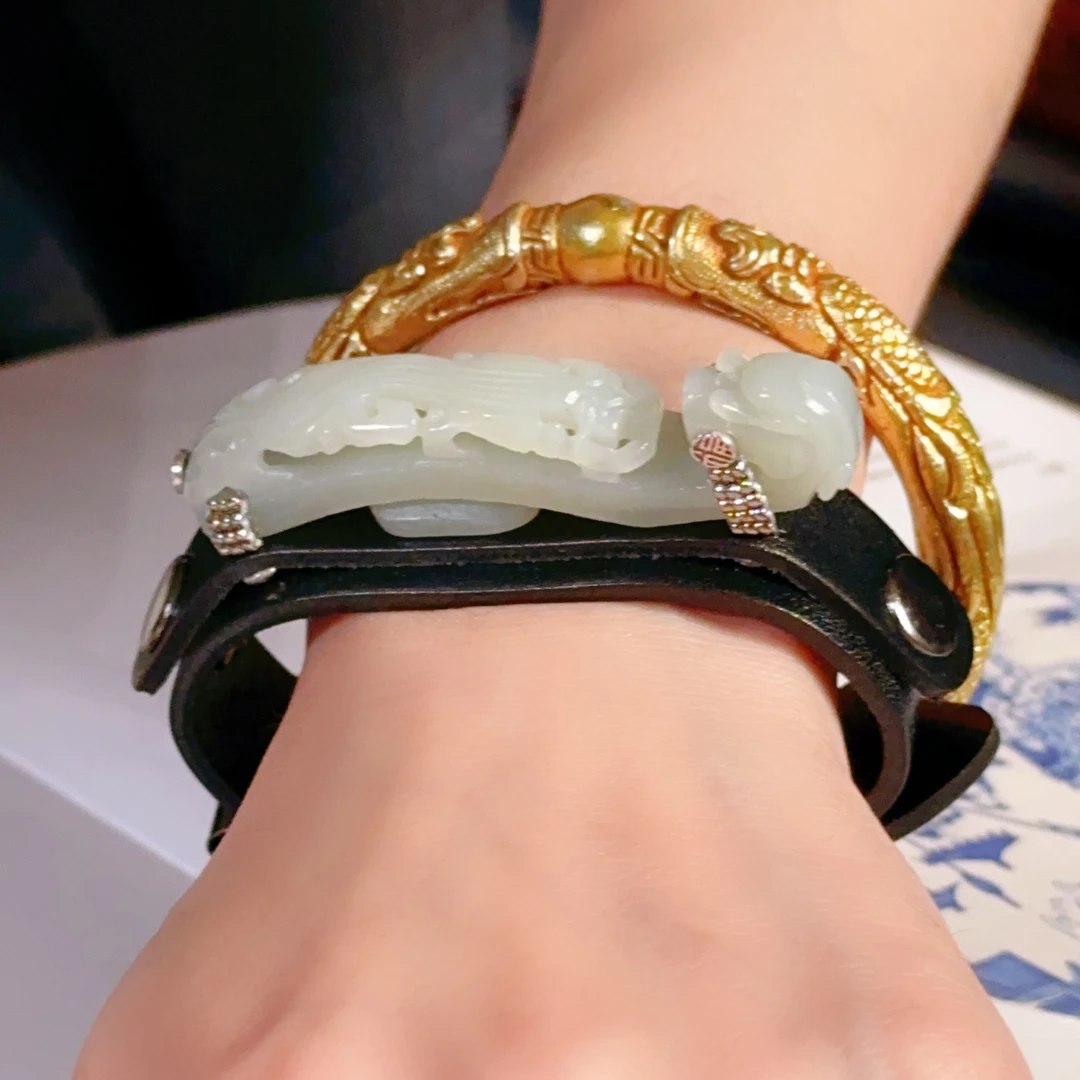 国风设计款和田玉龙钩手环手链【玺儿珠宝】