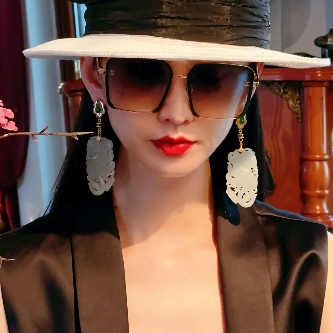 和田玉复古雕刻玉猫咪原创设计款耳饰耳环耳坠【天玺珠宝】