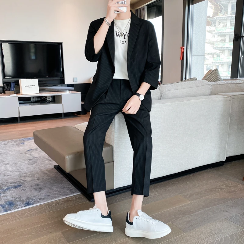 春秋季轻熟风时尚休闲西服韩版套装男士潮流宽松小西装外套薄款