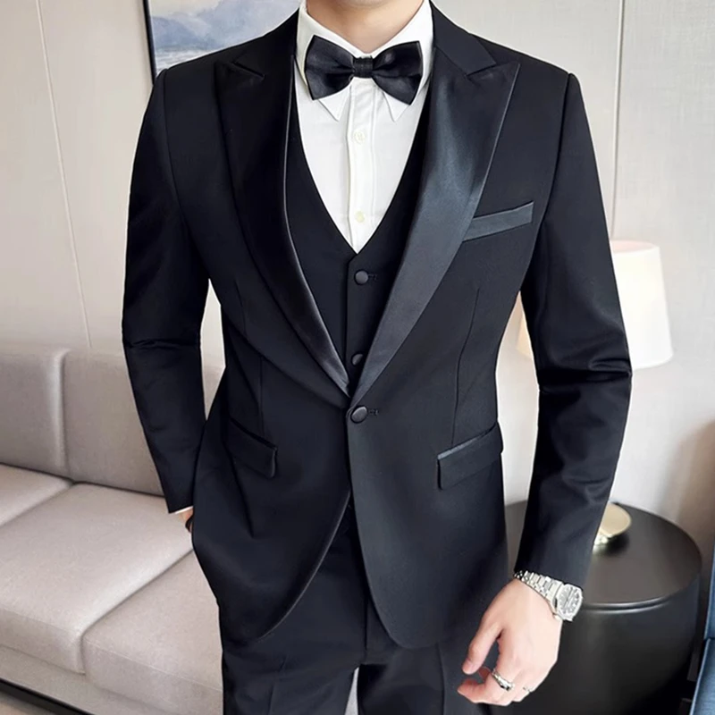 西装新郎结婚西服套装男士韩版修身秋冬季正装塔士多主持人晚礼服