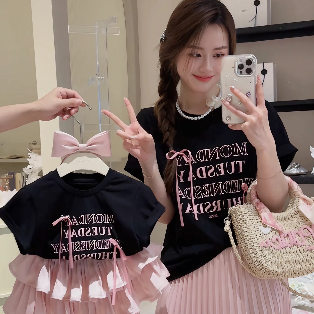 DEYAO/得遥韩版童装夏季女童上衣T恤短袖蝴蝶结可爱女宝百搭时尚