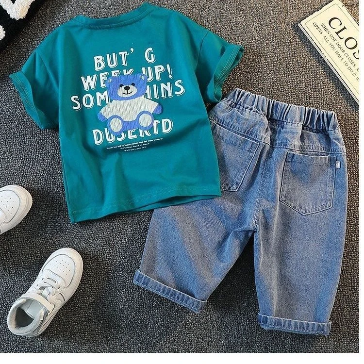 男童夏款套装2024新款休闲洋气宝宝牛仔时髦帅气薄款短袖两件套潮