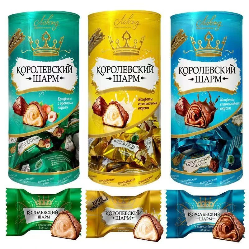 俄罗斯原装进口拉迈尔牌罐装皇冠巧克力糖牛奶味/榛子味  200g/包