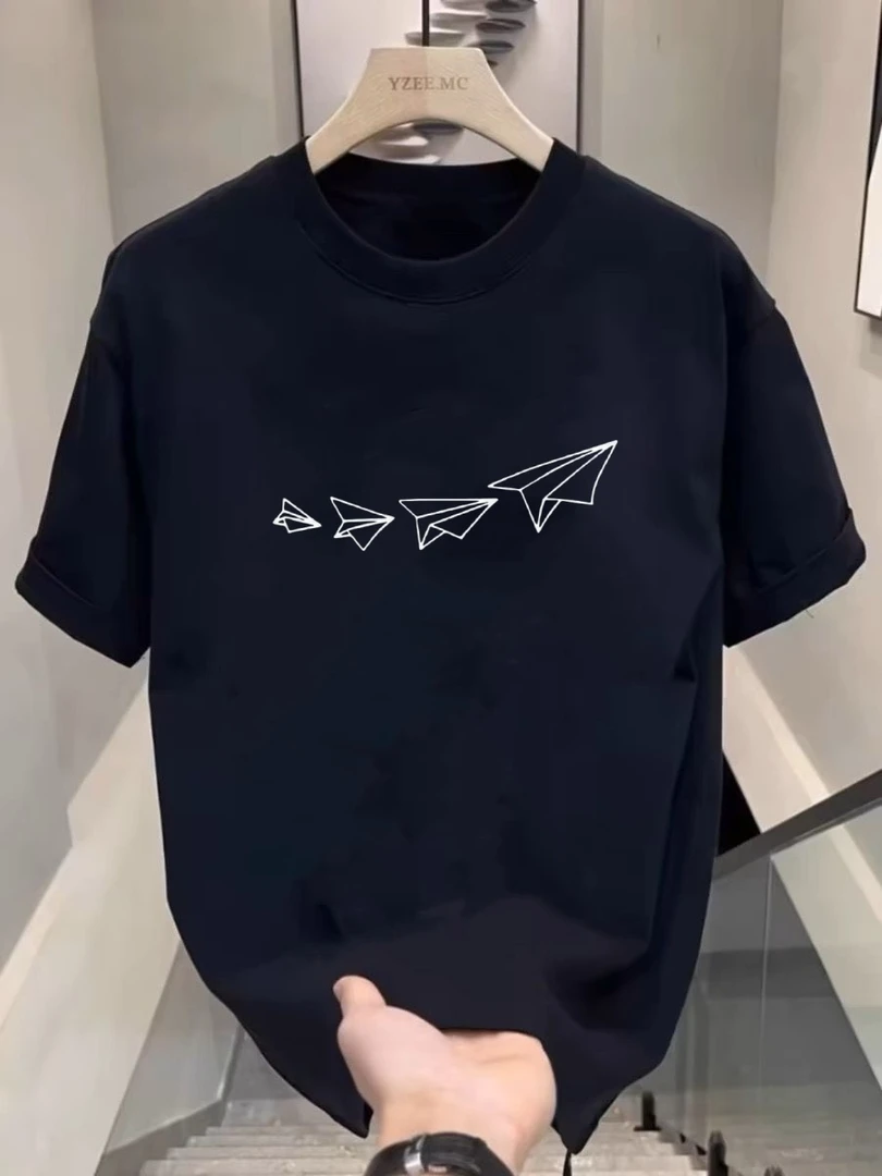 重磅纯棉 我的纸飞机印花男女新款潮流短袖男士T恤宽松圆领上衣