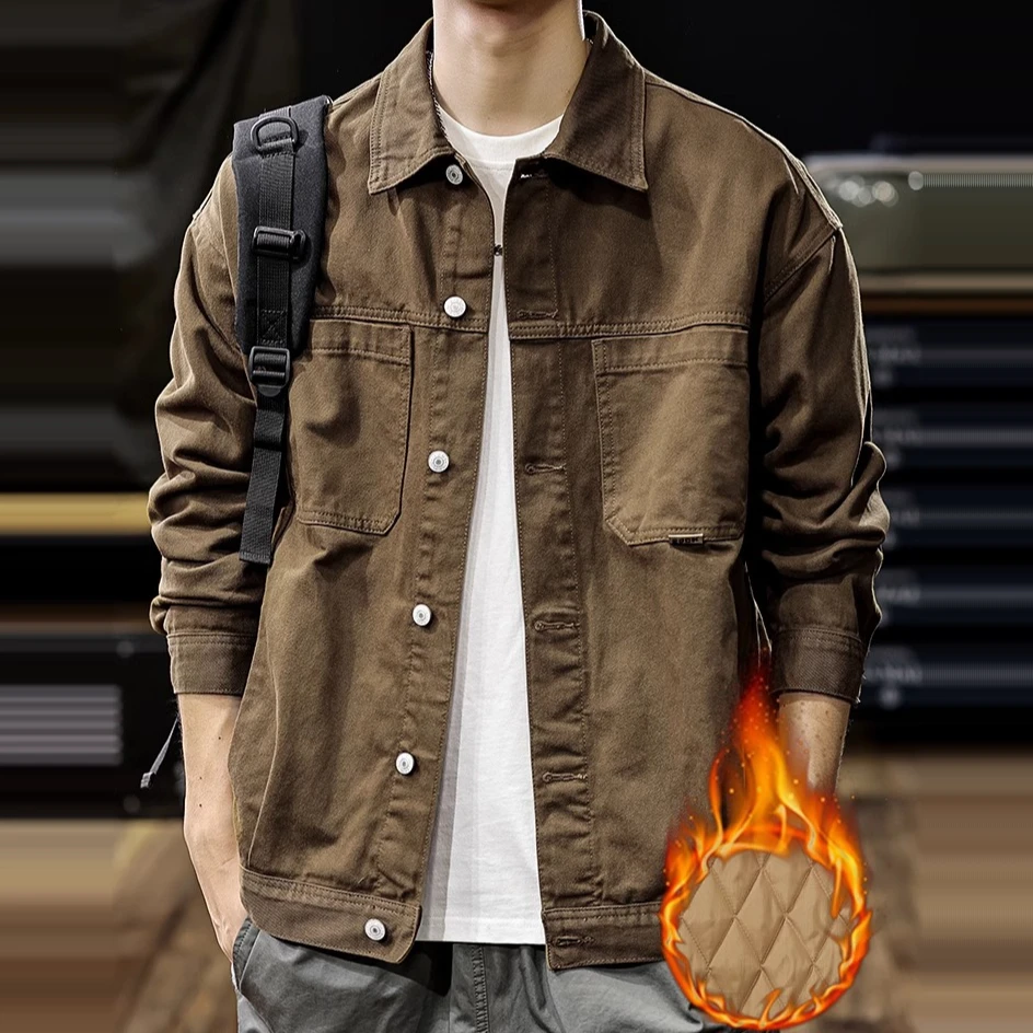 美式复古加棉牛仔外套男2025秋季新款潮牌宽松男士工装夹克春秋款