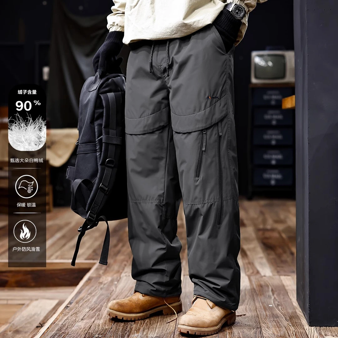 冬季新款外穿90鸭绒工装羽绒裤男大码户外防风保暖滑雪裤子休闲裤