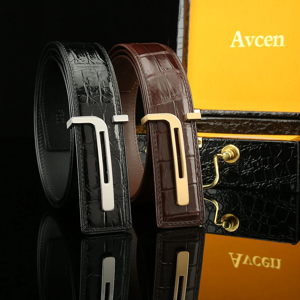 不锈钢扣头皮带男士鳄鱼皮腰带时尚商务潮流平滑扣丁字扣裤腰带男