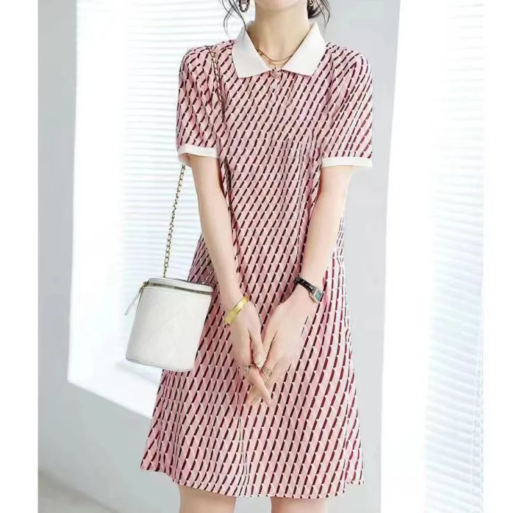 夏季女短袖开抽翻领连衣裙修身显瘦纽扣polo领气质可爱女裙子669
