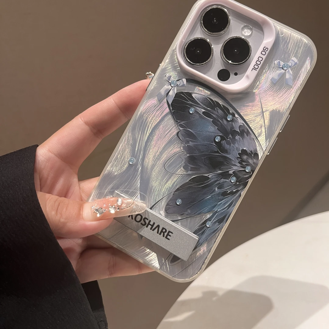 （黑羽蝴蝶）大羽纱手机壳苹果15iphone13华为vivo荣耀oppo一加小米