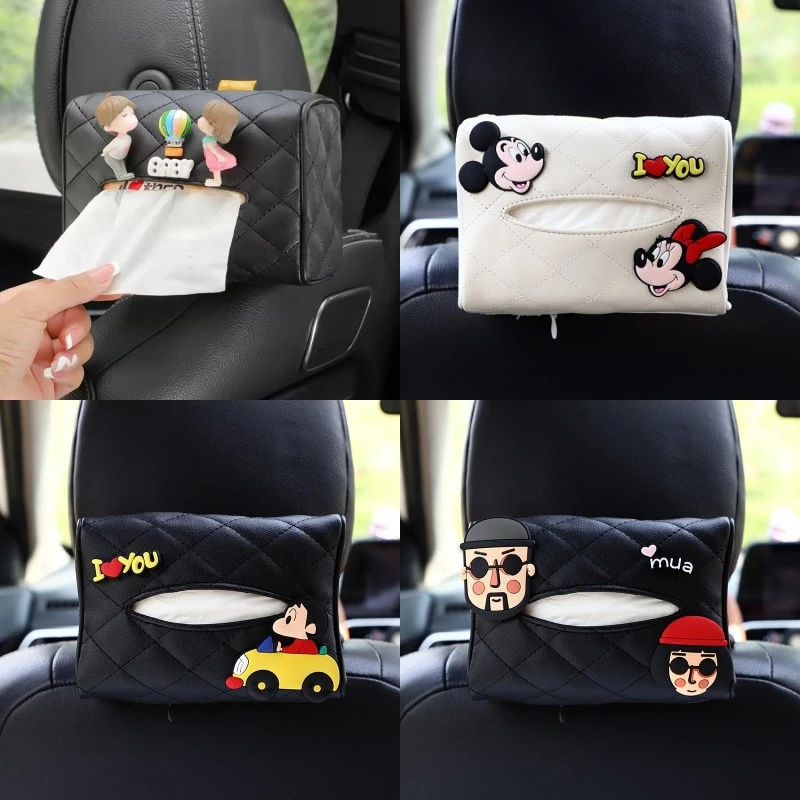 车内饰装饰卡通挂式纸巾盒车用遮阳板扶手箱椅背纸巾抽网红抽纸盒