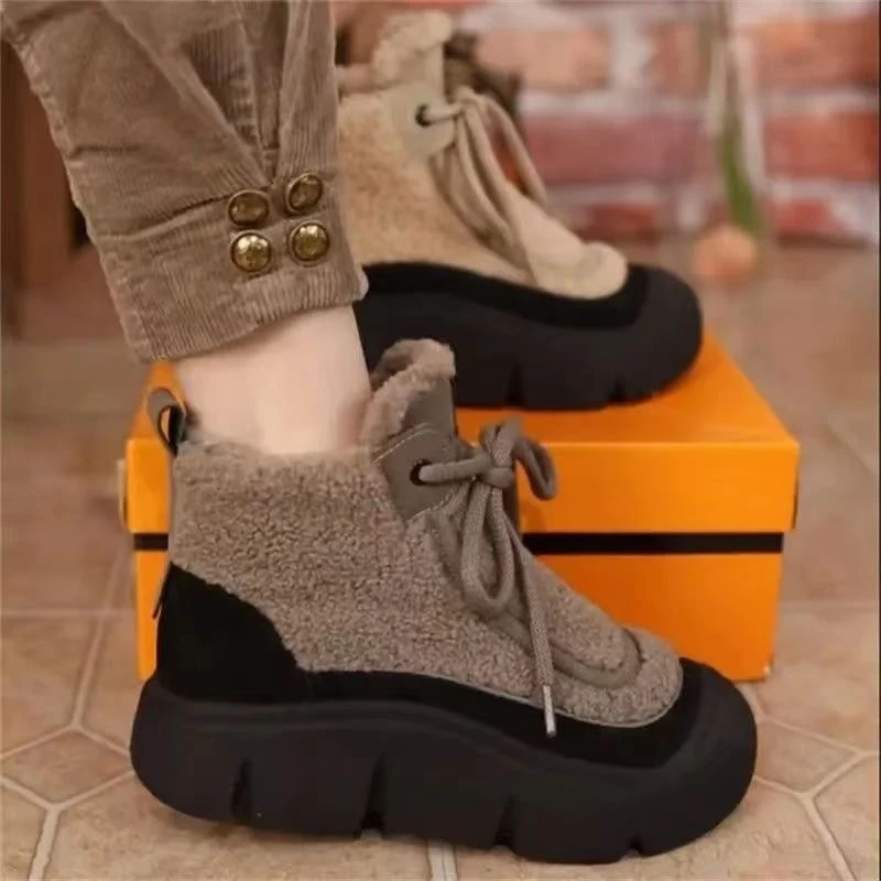 新款加绒加厚冬季棉鞋2024马丁型款厚底增高雪地靴女保暖百搭鞋