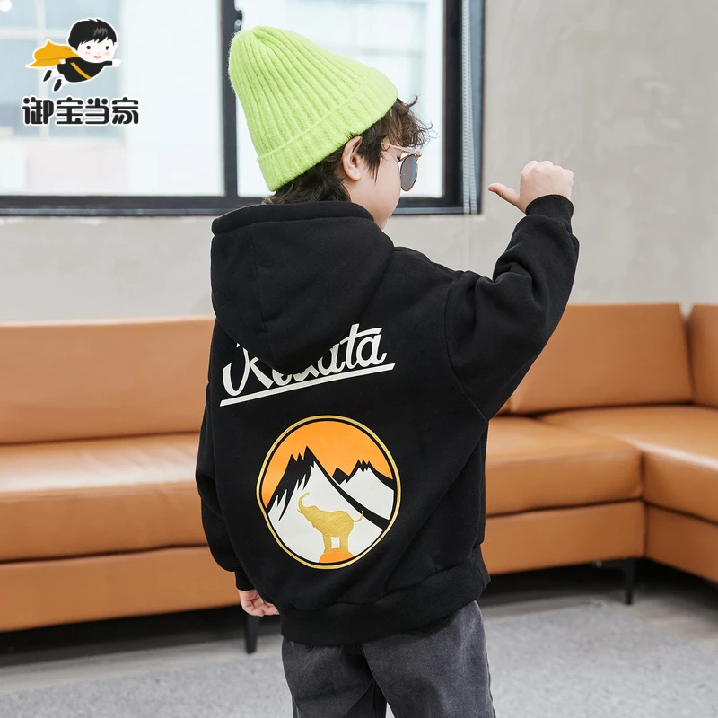 御宝当家男童加绒卫衣秋冬装2024新款一体绒上衣韩范童装YB3711